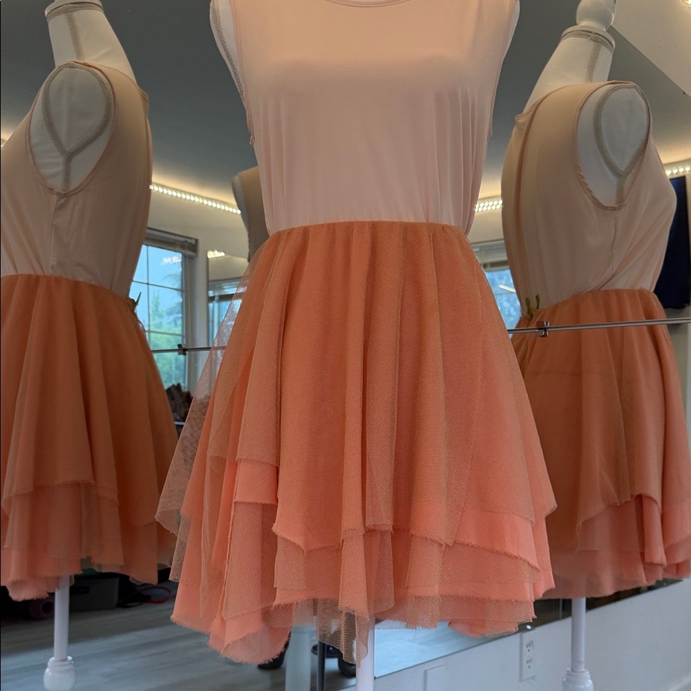 Free People Peach Layered Tulle Skirt Dress